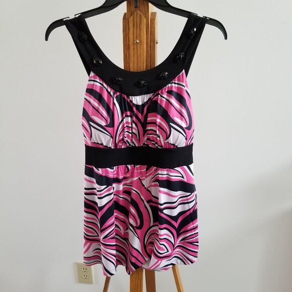 Studio 1940 Sleeveless Bra Top With Beaded Neckline Size Small Pink and Black - Picture 2 of 13